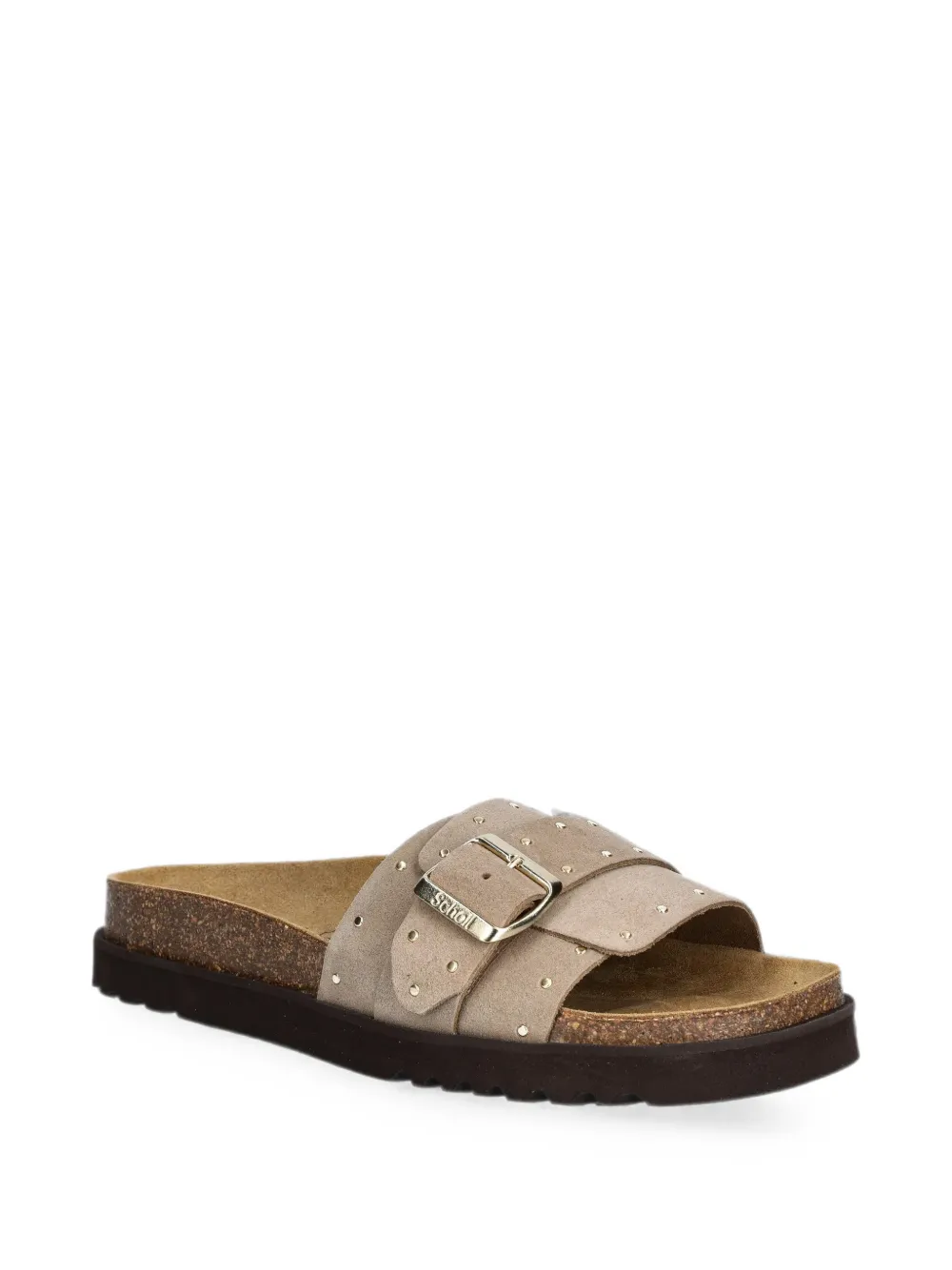 Scholl studded buckle-fastening slides Beige