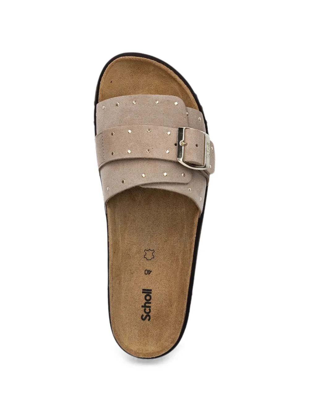 Scholl studded buckle-fastening slides Beige