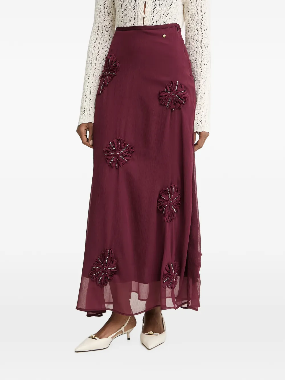 Pedro Del Hierro beaded floral-appliqué maxi skirt - Rosso