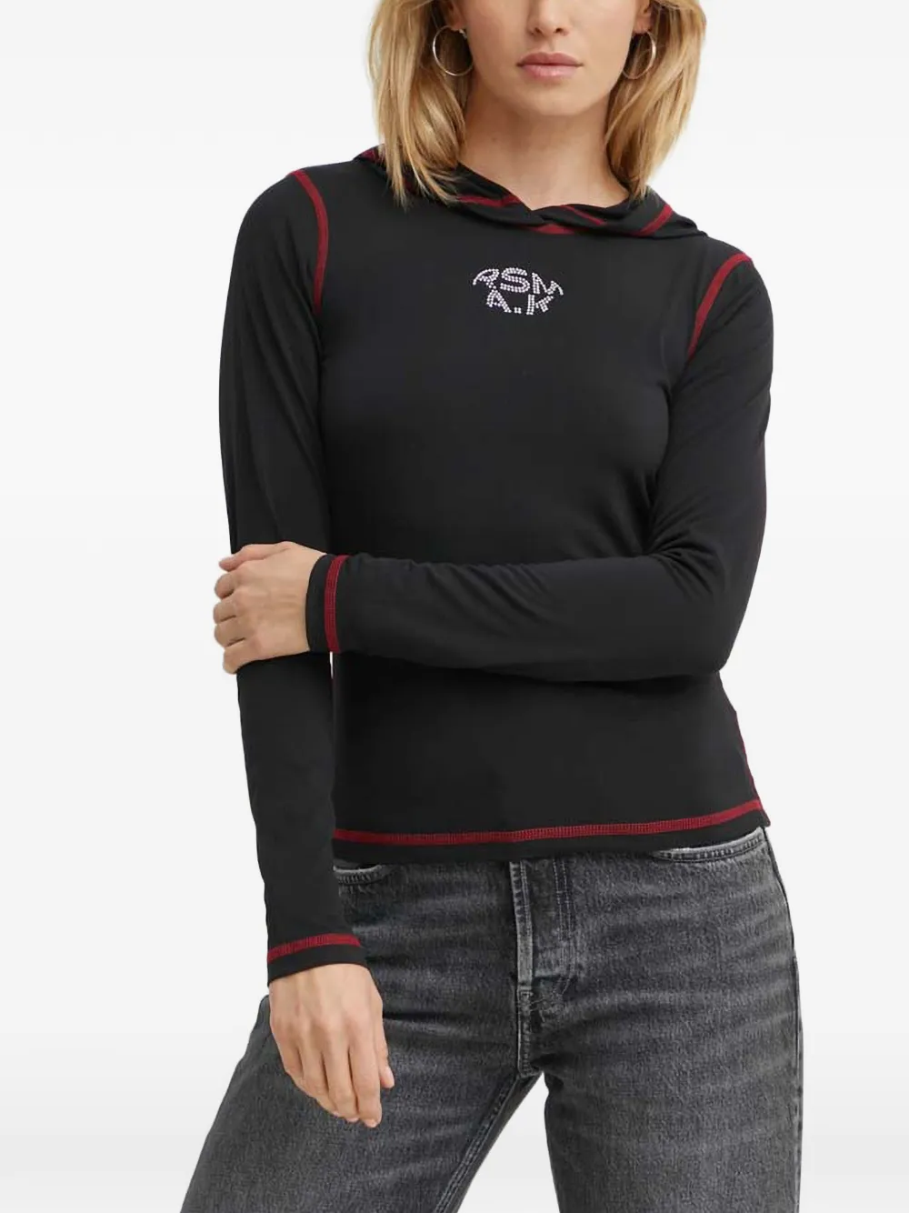 Résumé contrast-stitch rhinestone hoodie