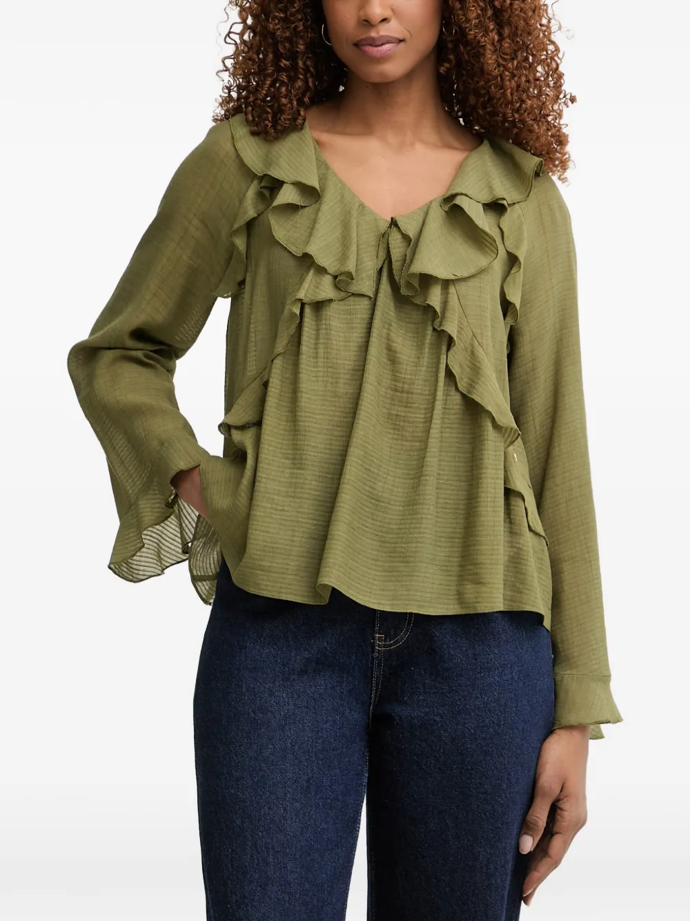 Pedro Del Hierro ruffled long-sleeve blouse - Verde