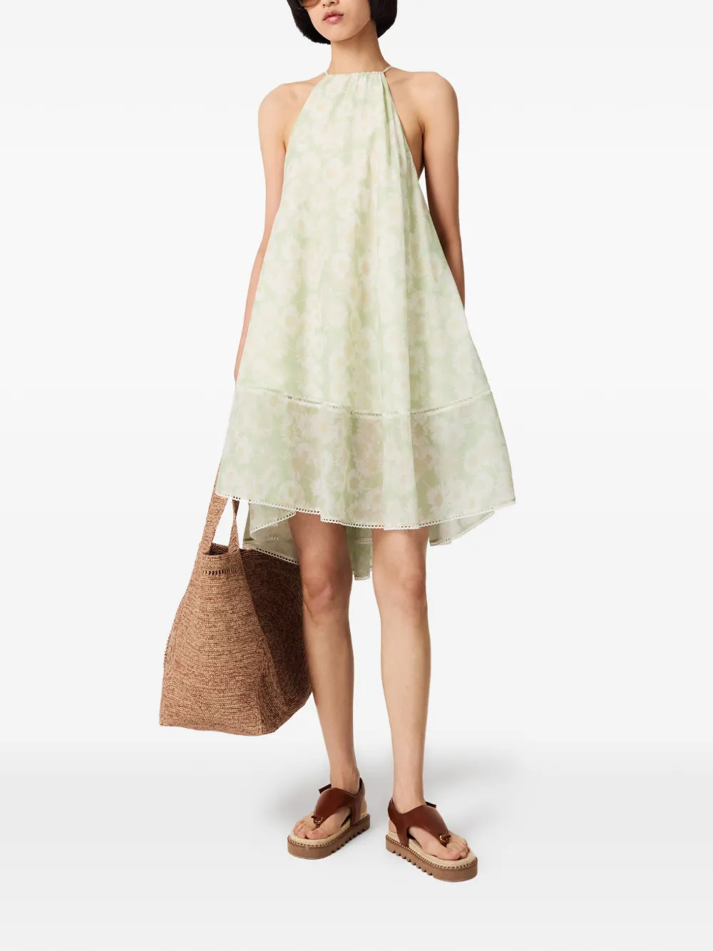 Stella McCartney Mini-jurk met halternek en madeliefjes-print Groen