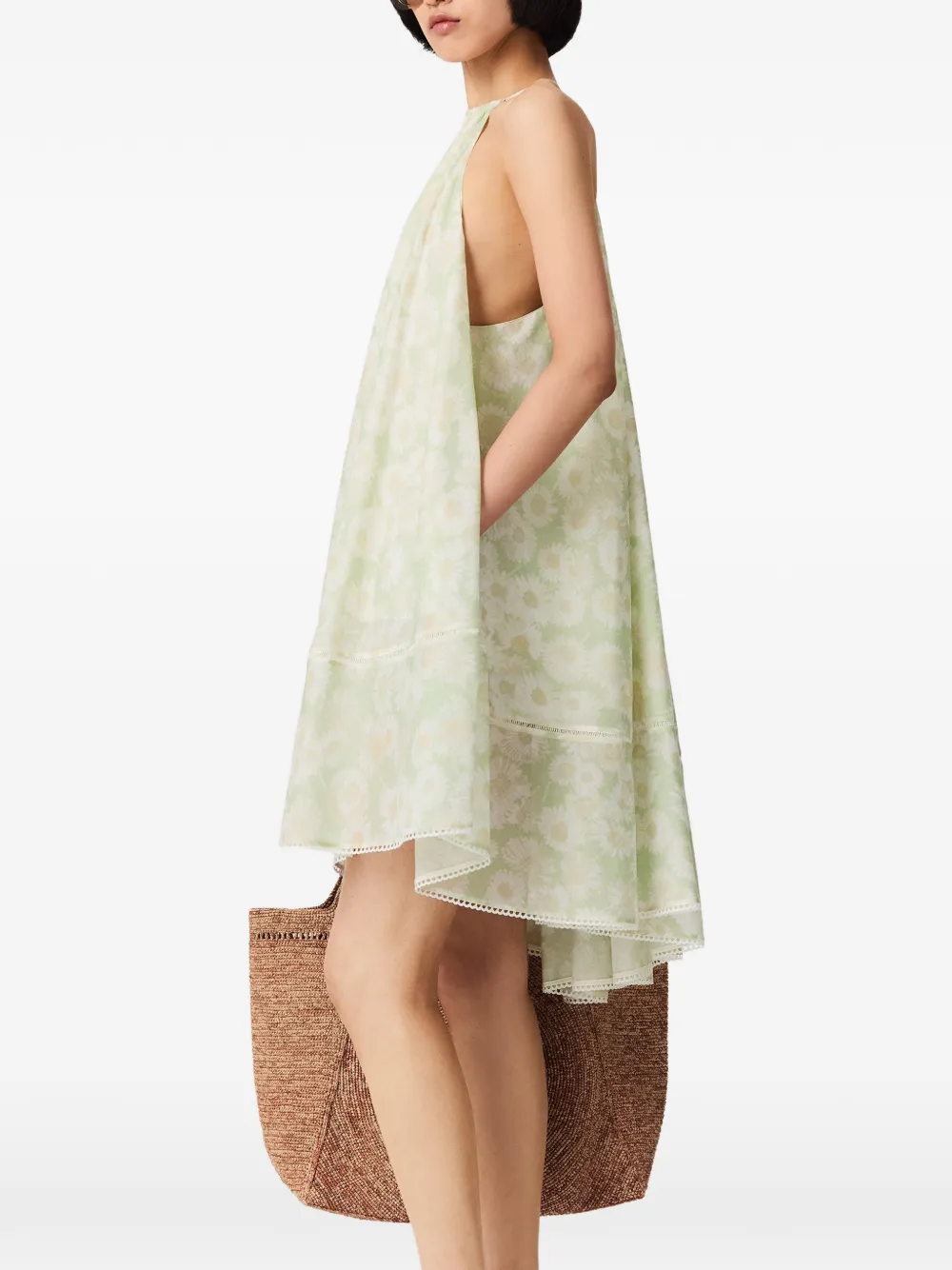 Stella McCartney Mini-jurk met halternek en madeliefjes-print Groen