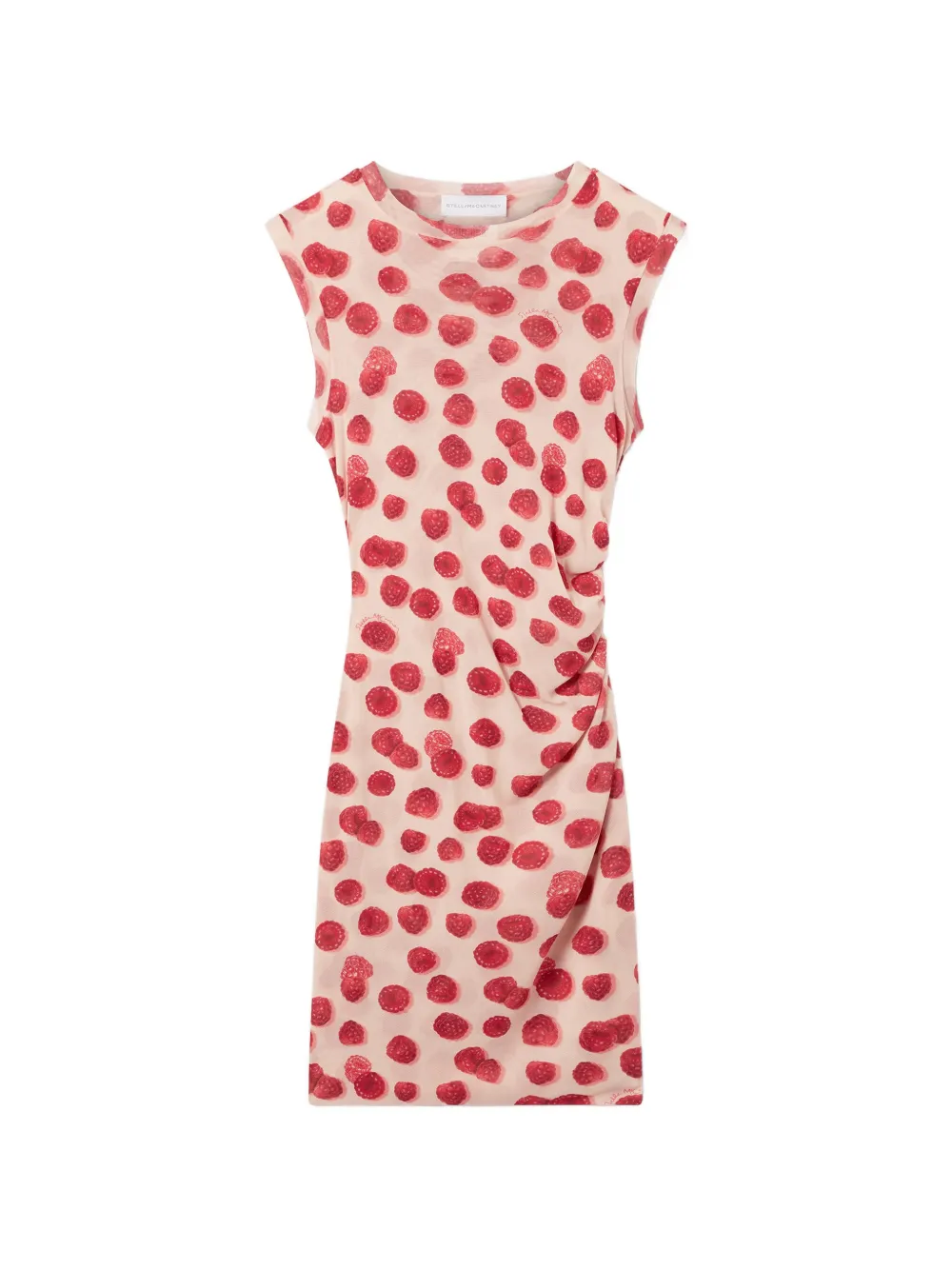 Stella McCartney raspberry-print ruched mini dress - Neutrals