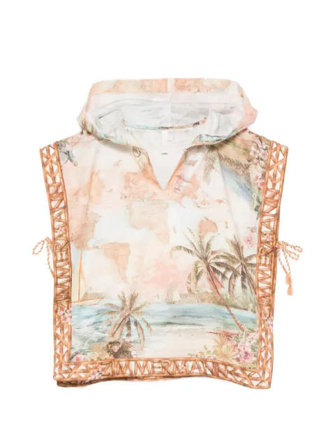ZIMMERMANN Kids Mahon map-print hooded poncho