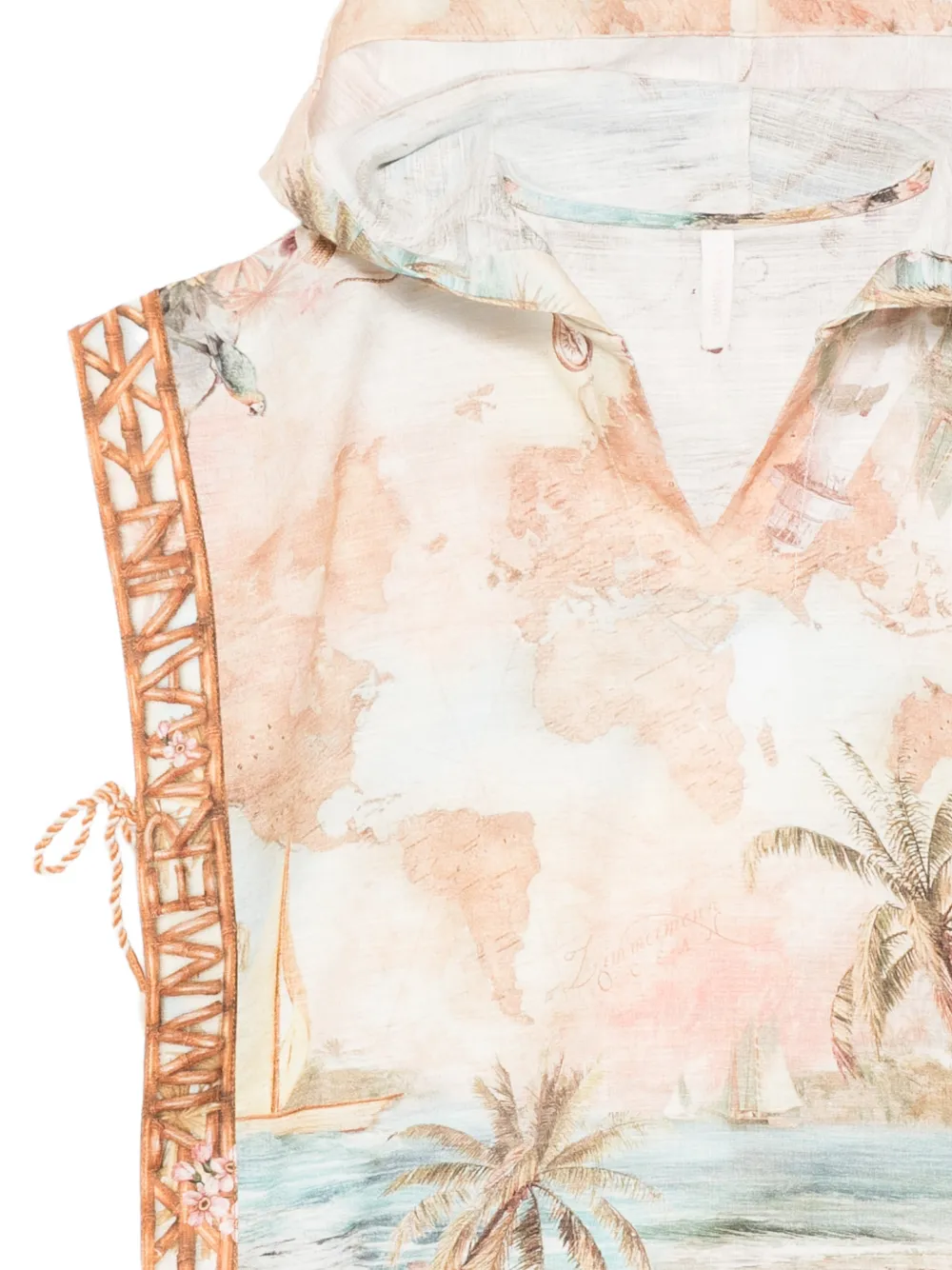 ZIMMERMANN Kids Mahon poncho met print en capuchon Beige
