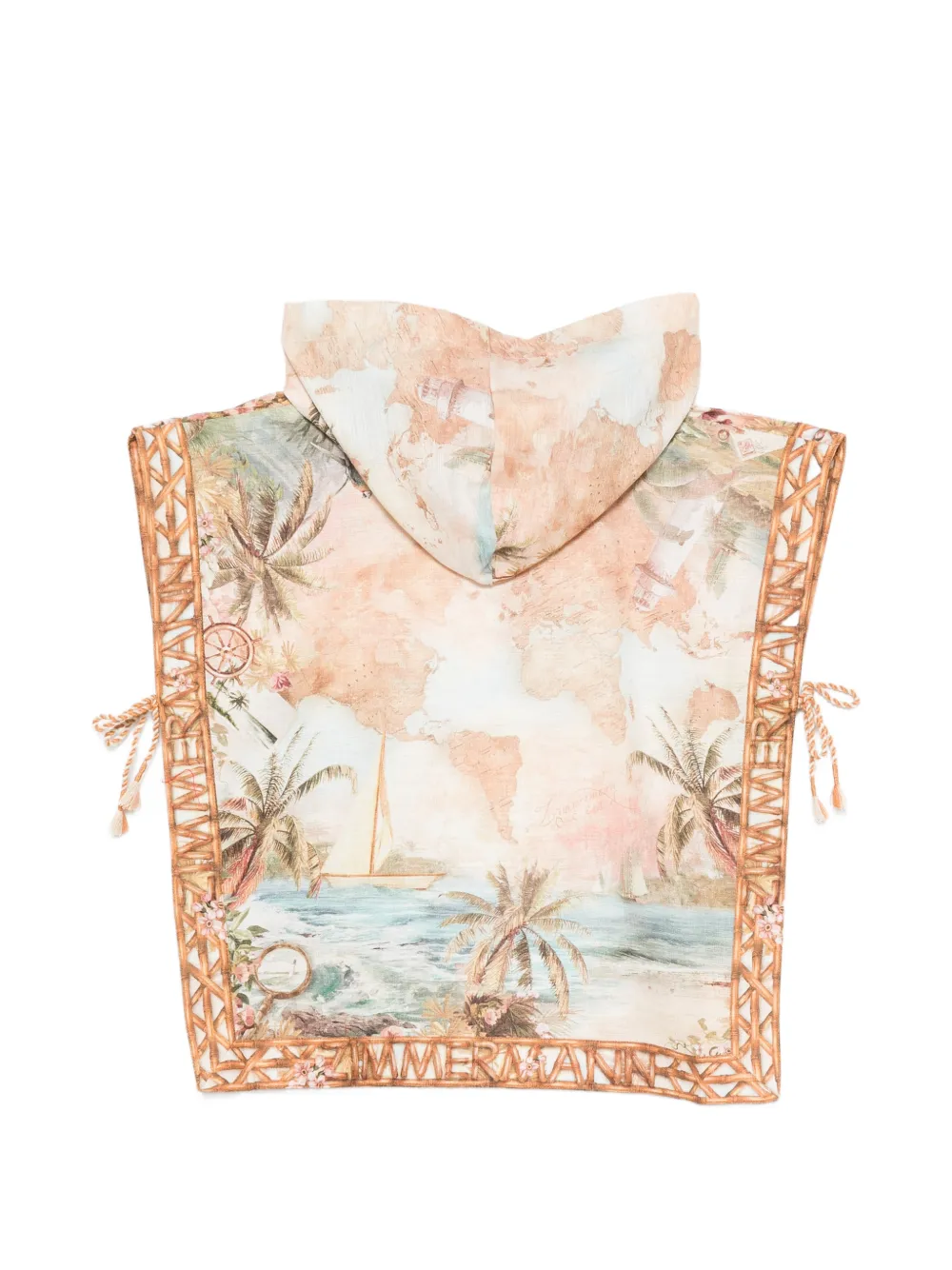 ZIMMERMANN Kids Mahon poncho met print en capuchon Beige