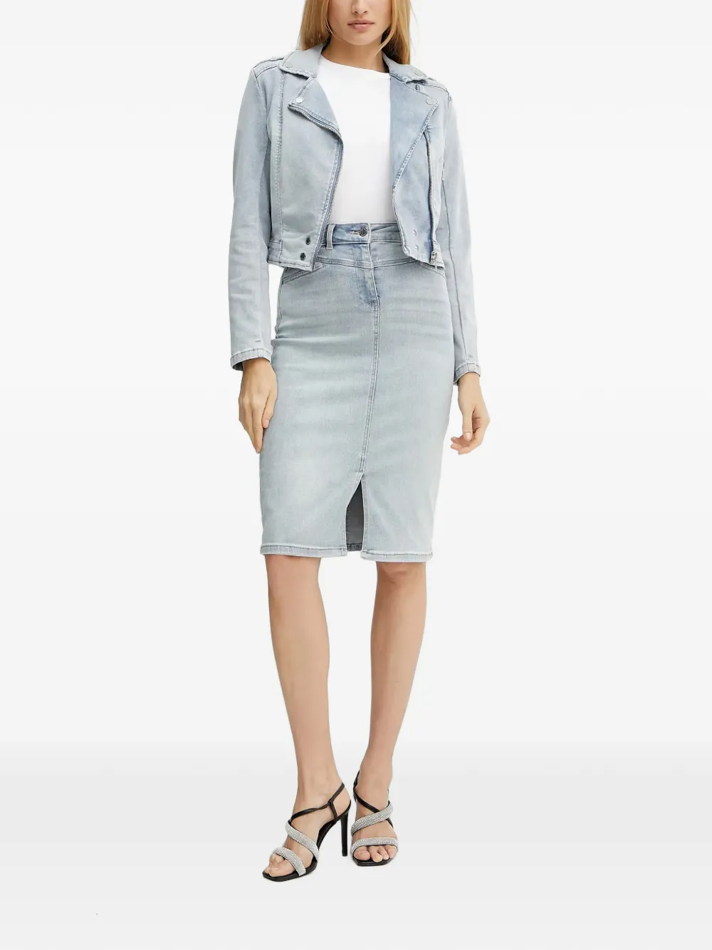 Morgan Vammy biker-style denim jacket Blauw
