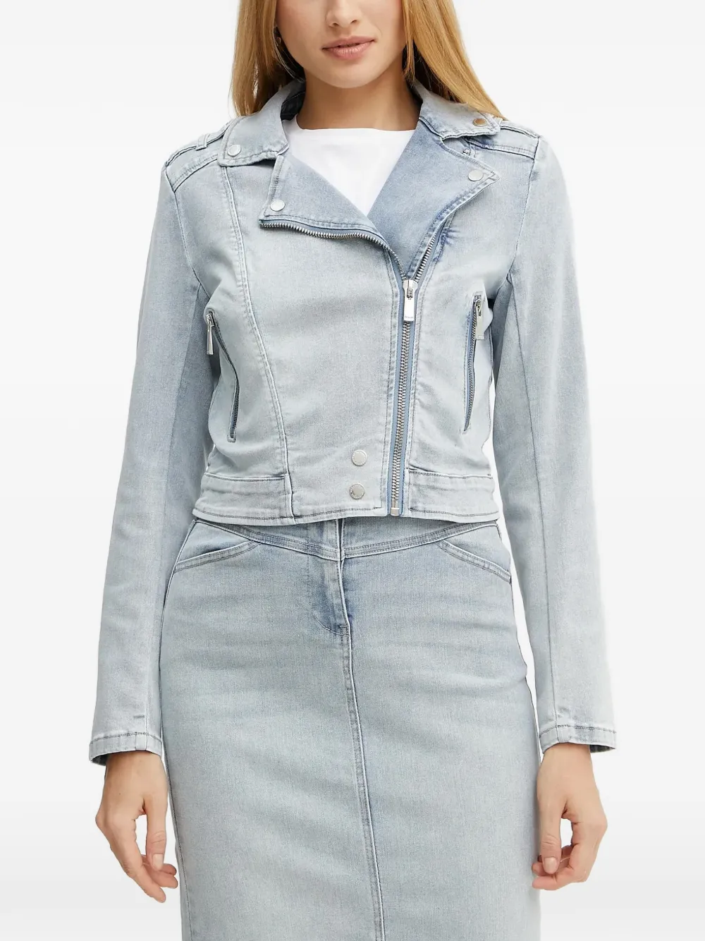 Morgan Vammy Biker-style Denim Jacket In Blau
