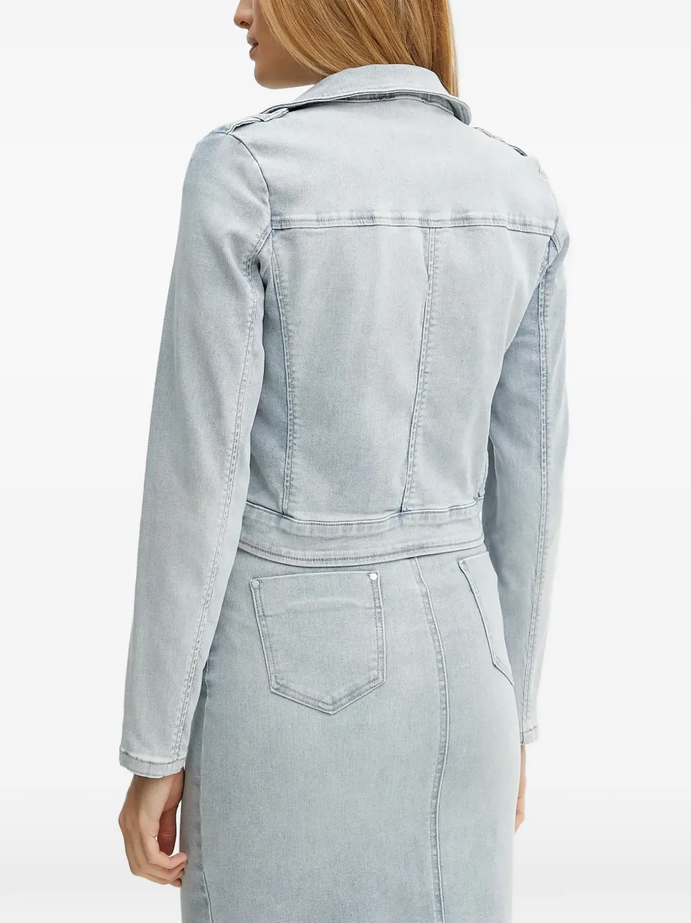 Morgan Vammy biker-style denim jacket Blauw