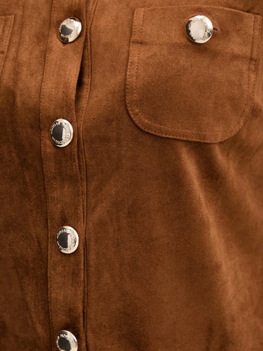 Morgan Mini-jurk met korte mouwen en knopen Bruin