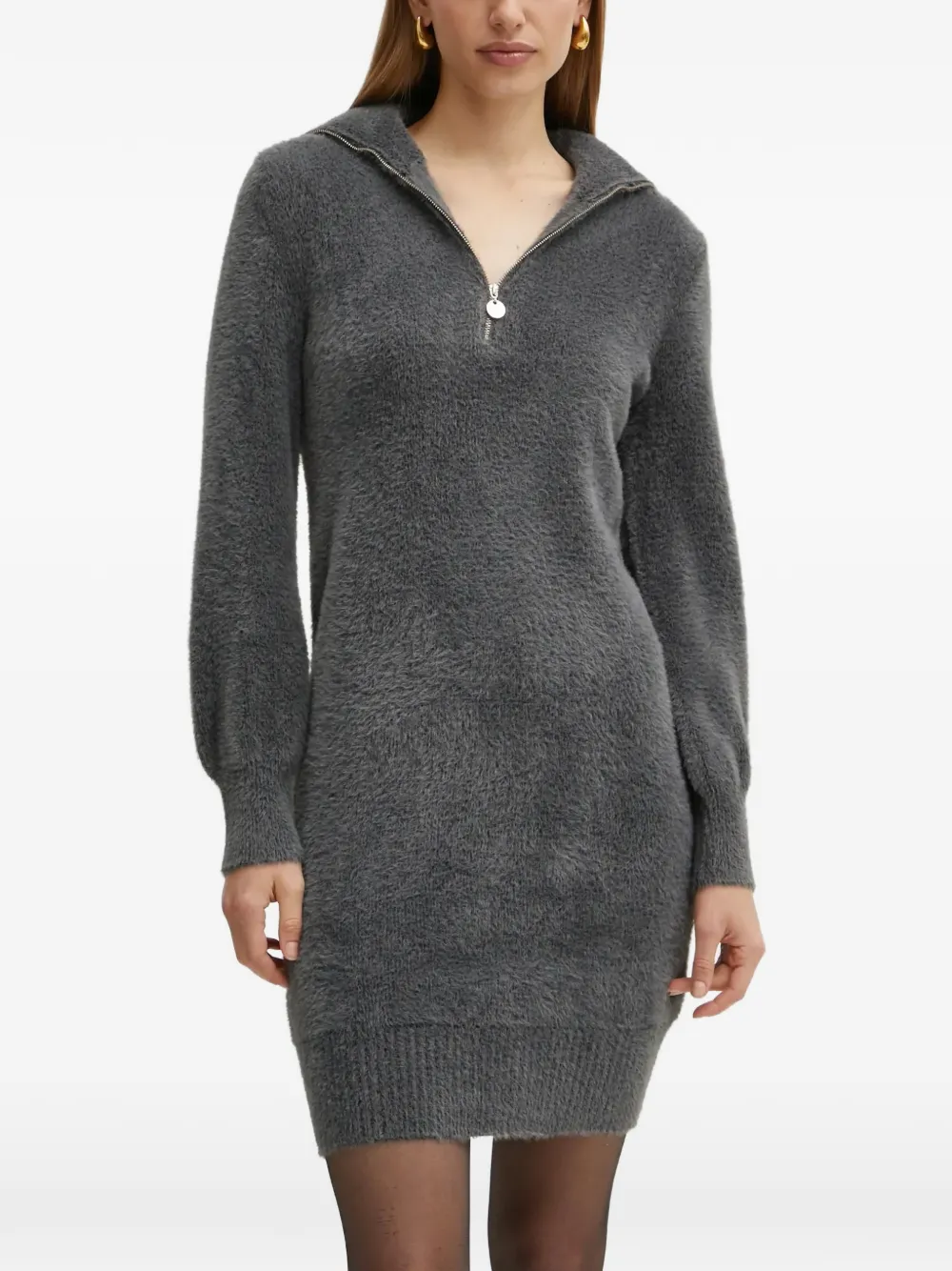 Morgan quarter-zip fuzzy-knit mini dress - Grigio