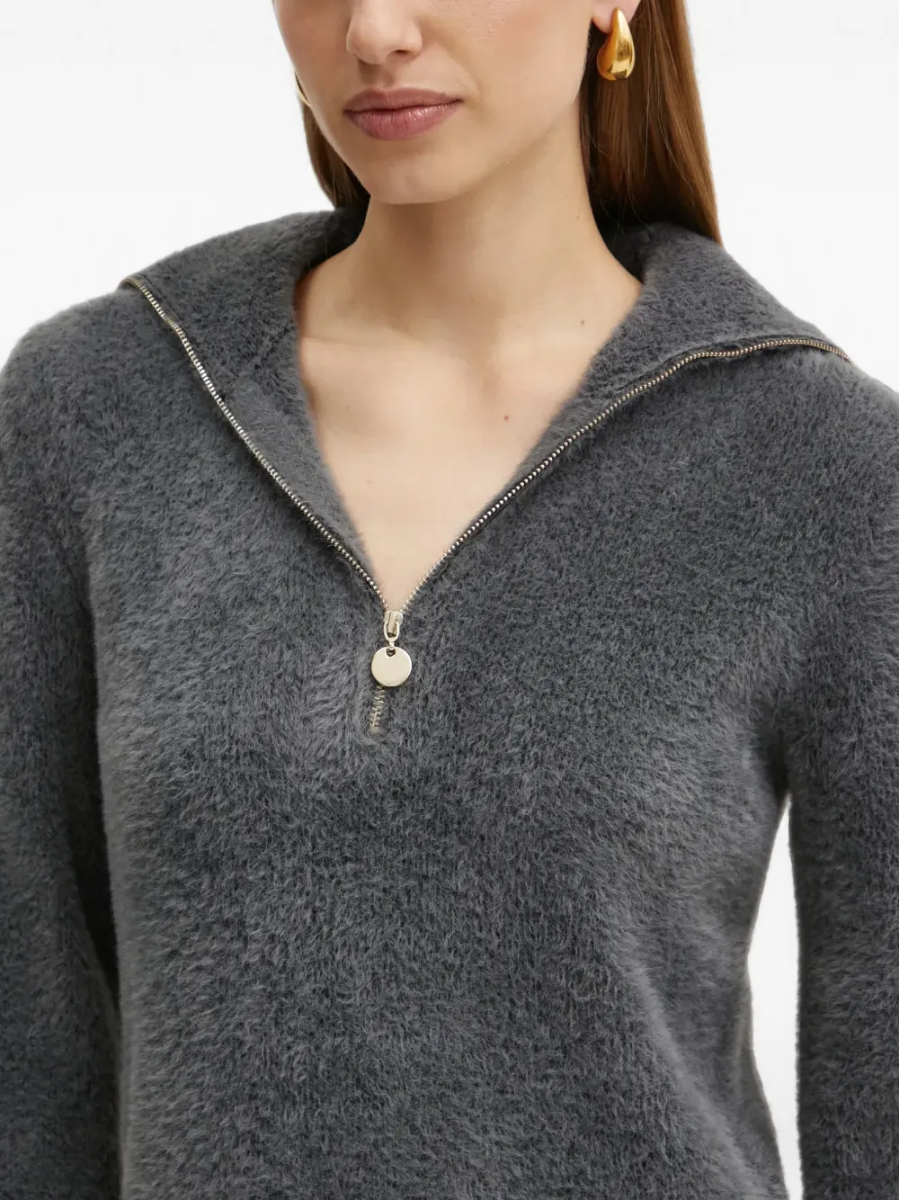 Morgan quarter-zip fuzzy-knit mini dress Grijs