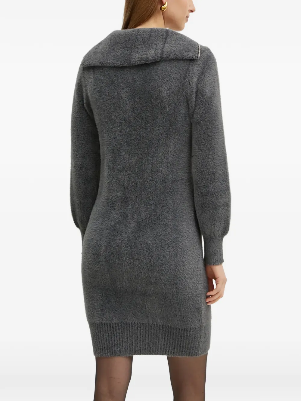Morgan quarter-zip fuzzy-knit mini dress Grijs