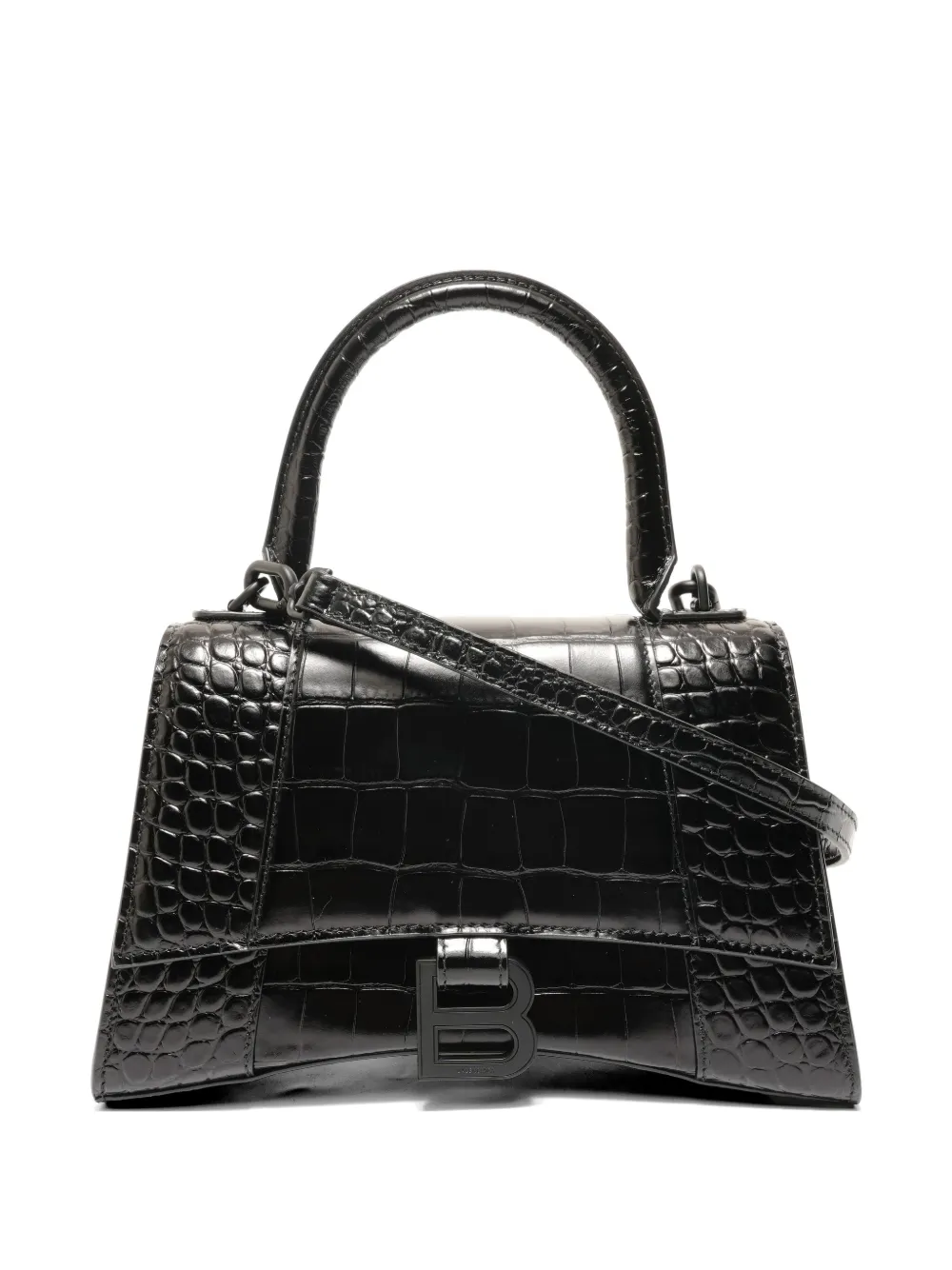 Balenciaga Pre-Owned 2019-2024 small Hourglass croc-embossed tote bag - Nero