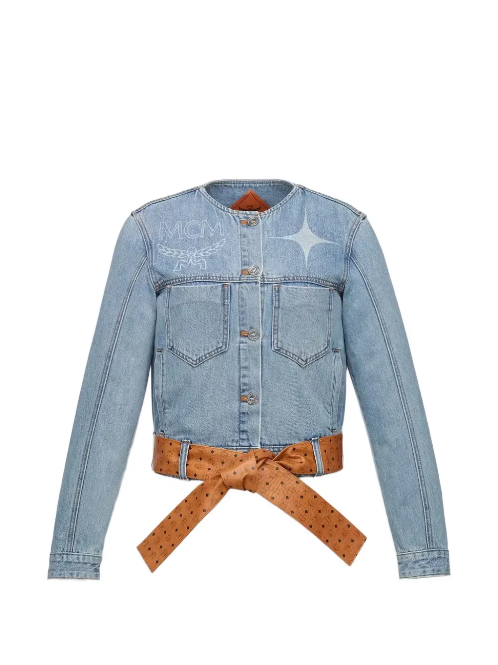 MCM Constellation Visetos-print belted denim jacket - Blau