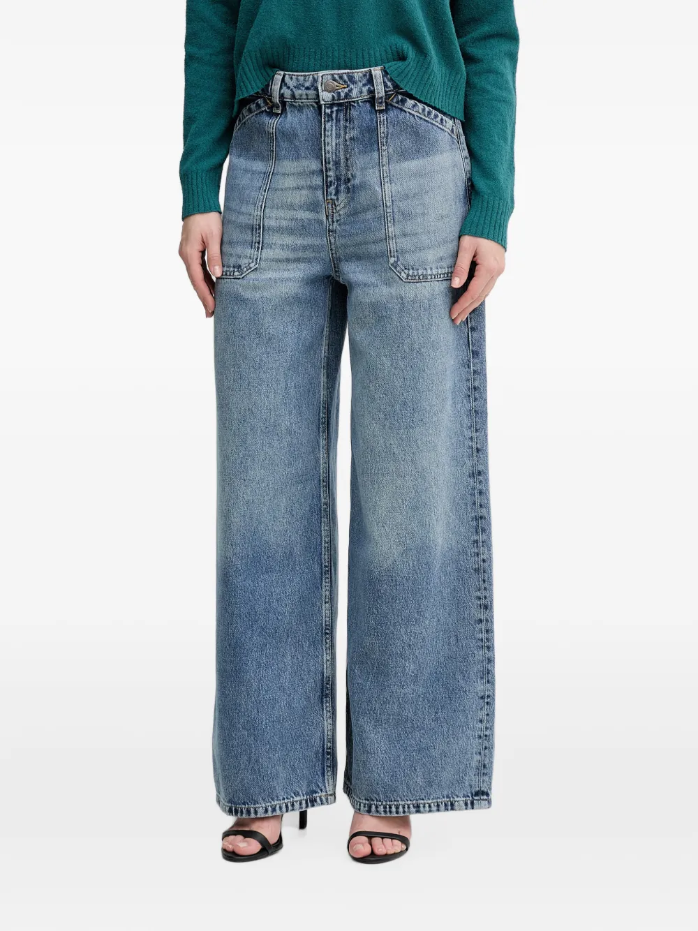 Sisley patch-pocket wide-leg jeans - Blau