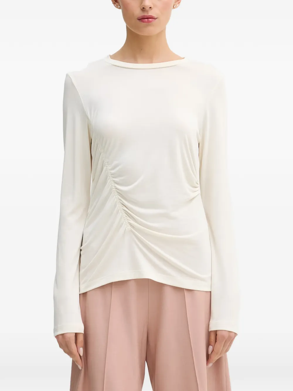 Sisley ruched long-sleeve T-shirt - Weiß