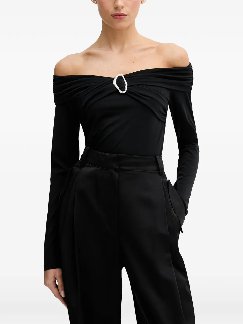 Sisley Paris Off-shoulder Hardware-detail Top In Black