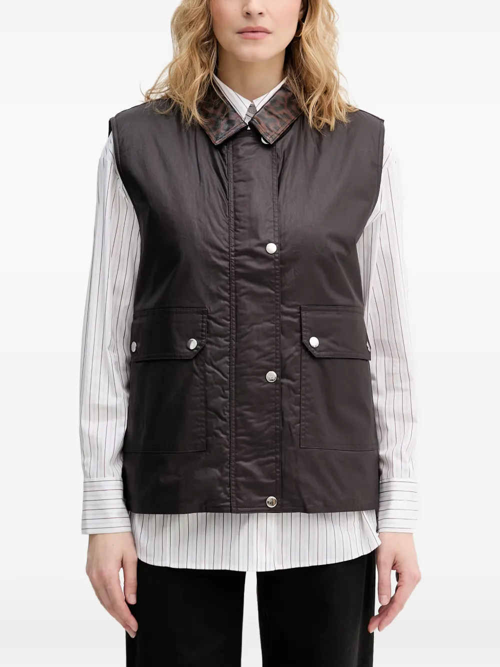 Sisley leopard-print collar gilet - Brown