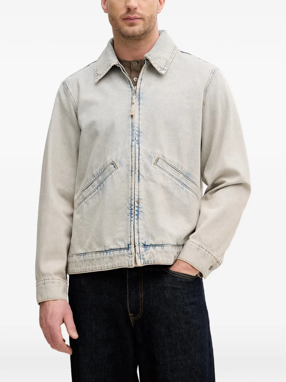 Sisley acid-wash zip-up denim jacket - Grau