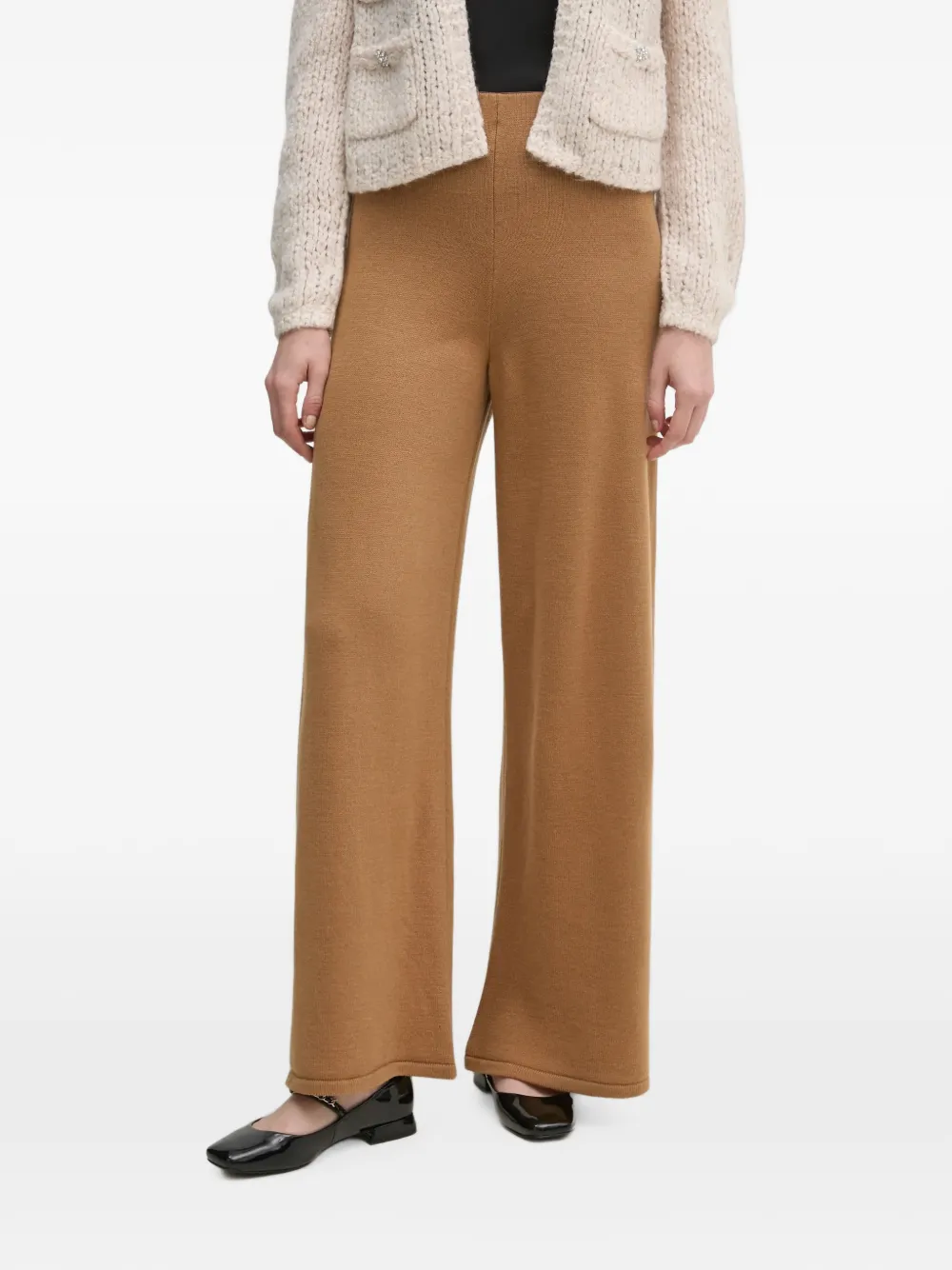Sisley Paris Fine-knit Wide-leg Trousers In Brown