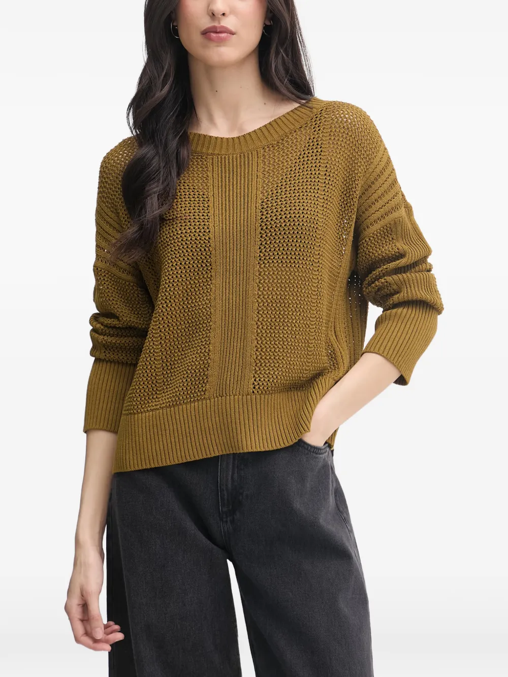 Sisley open-knit ribbed-trim sweater - Braun
