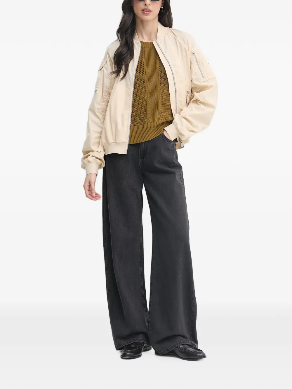 Sisley Opengebreide trui met geribbelde afwerking Bruin