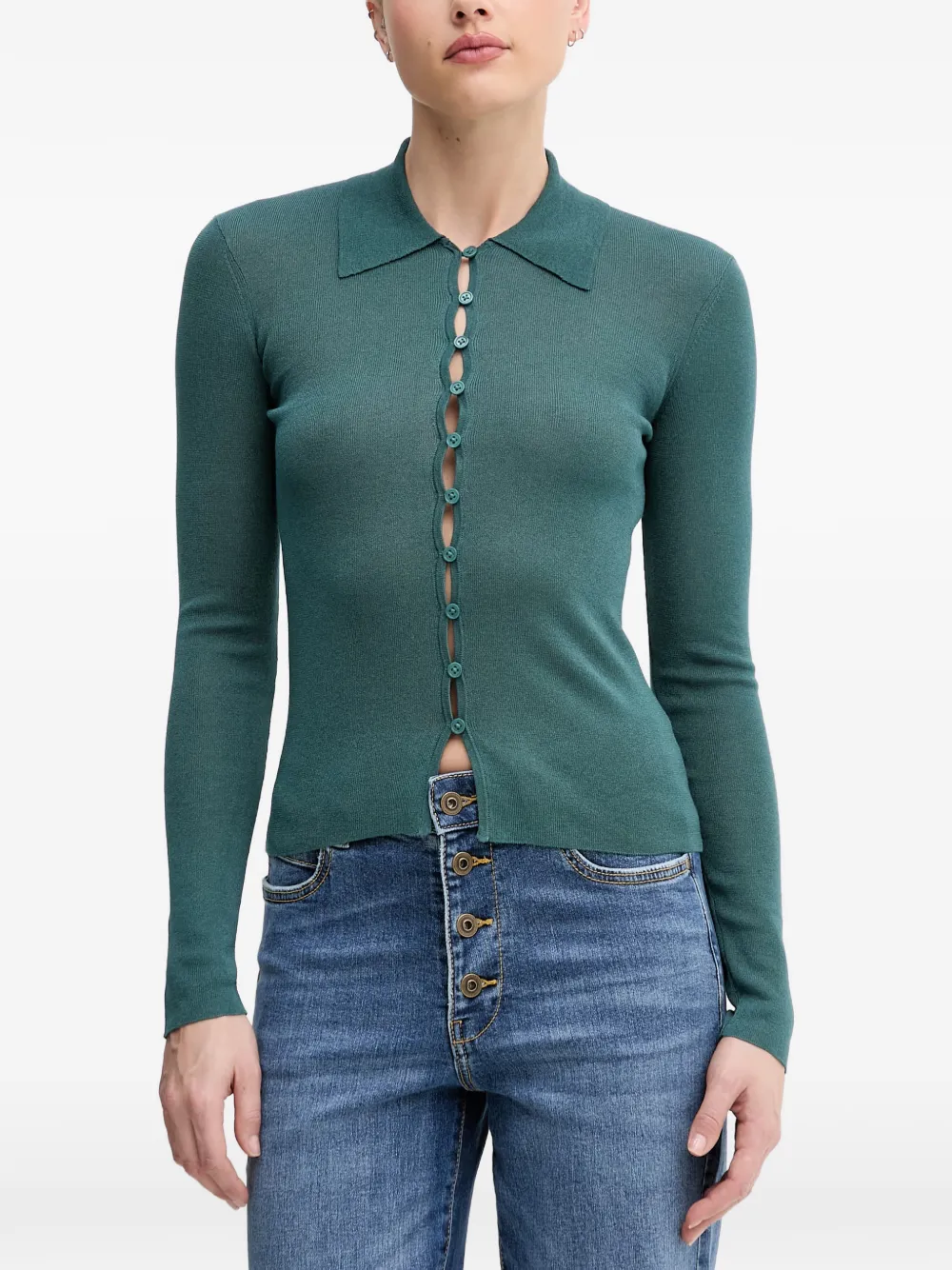 Sisley scalloped-edge button-up cardigan - Grün