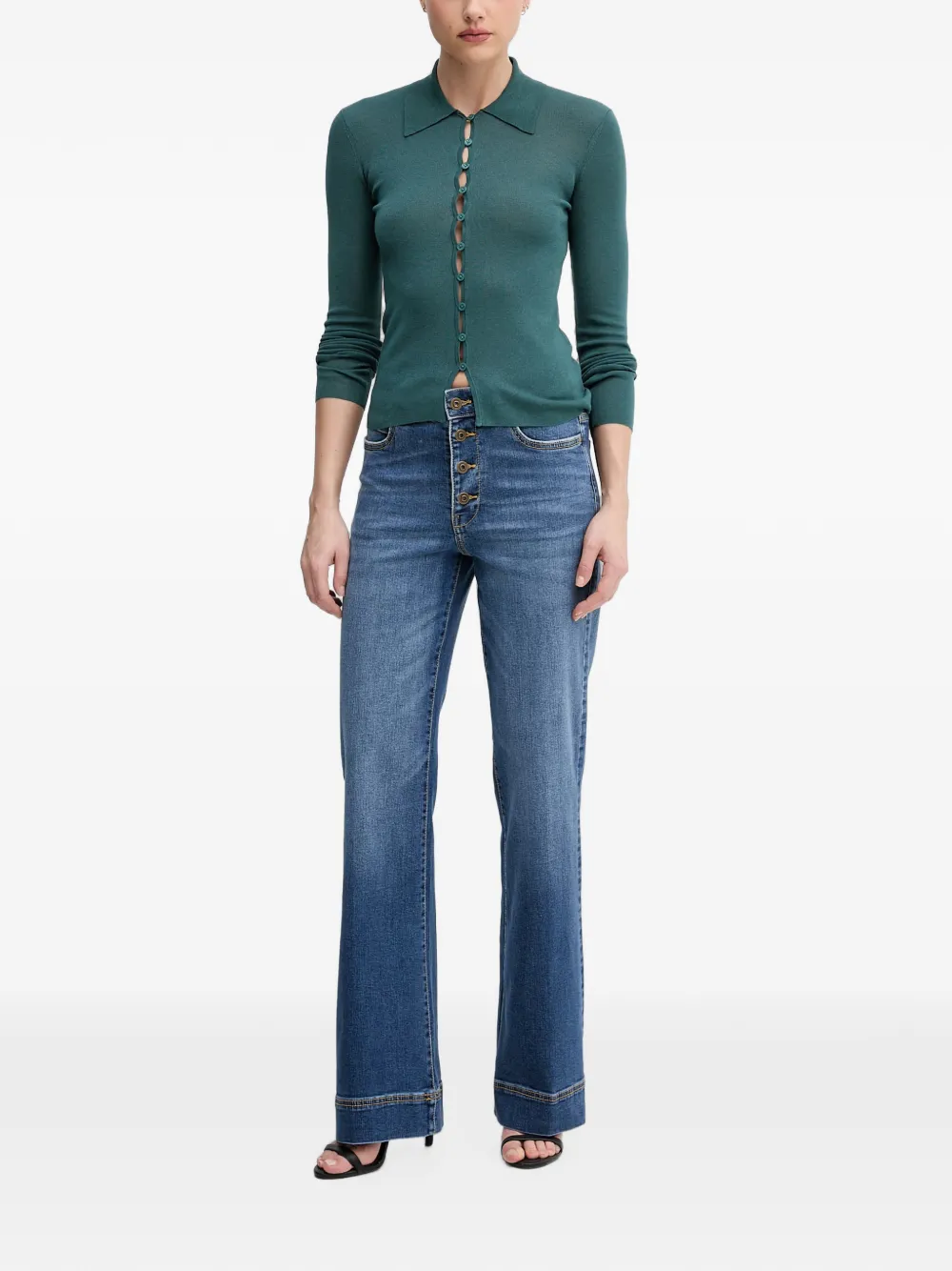 Sisley Button-up vest met gewelfde afwerking Groen