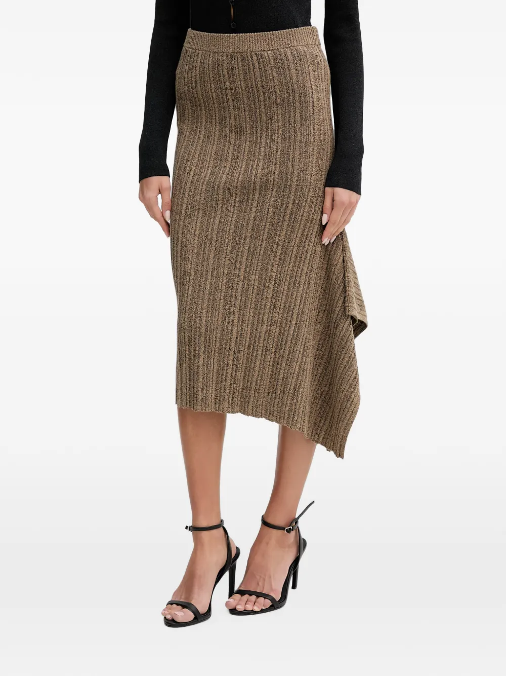 Sisley ribbed asymmetric midi skirt