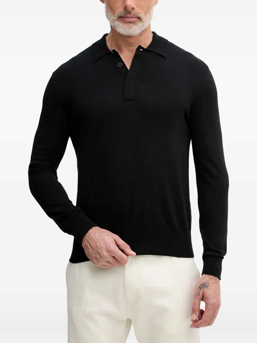 Sisley long-sleeve polo sweater - Schwarz