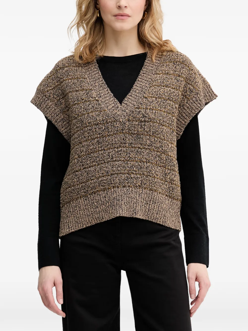 Sisley striped V-neck sweater vest - Verde