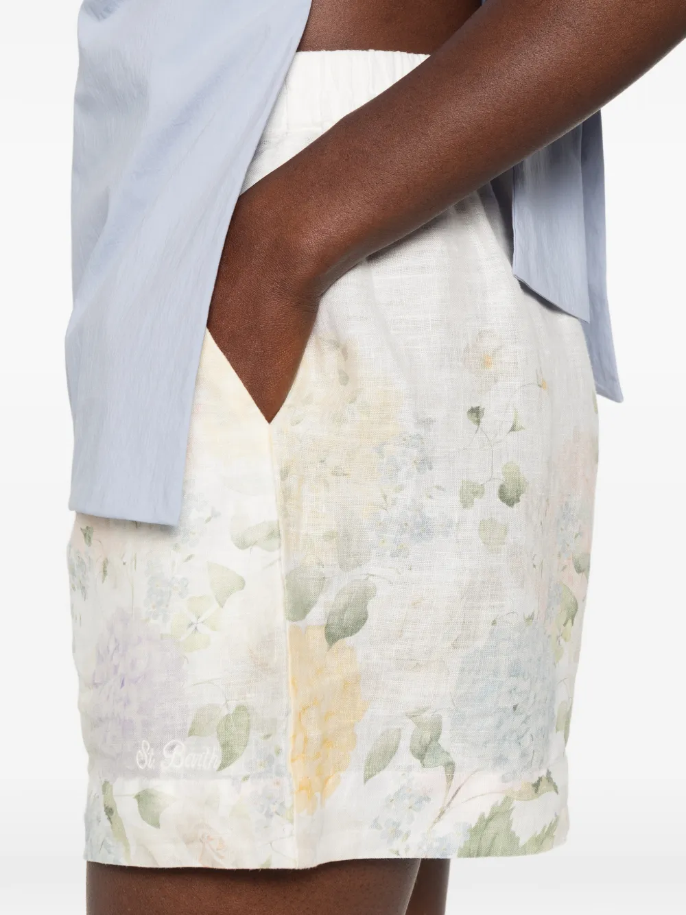 MC2 Saint Barth Amani shorts met geborduurd logo en bloemenprint Beige