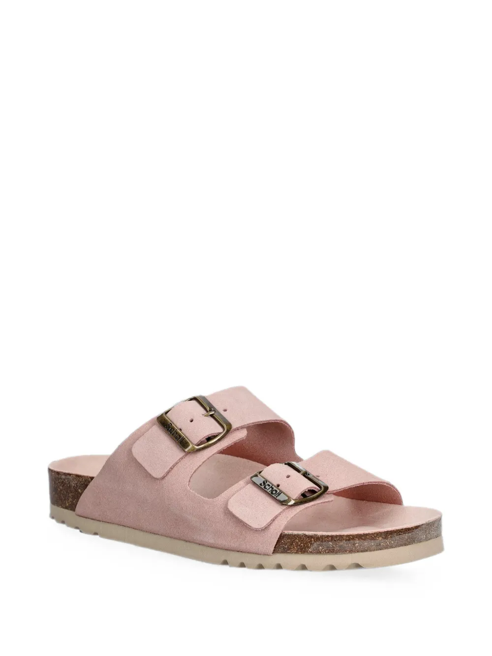 Scholl buckle-fastening double-strap slides Roze