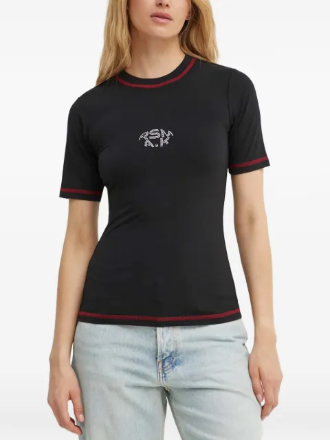 Résumé t-shirt à logo strassé et surpiqûres contrastantes