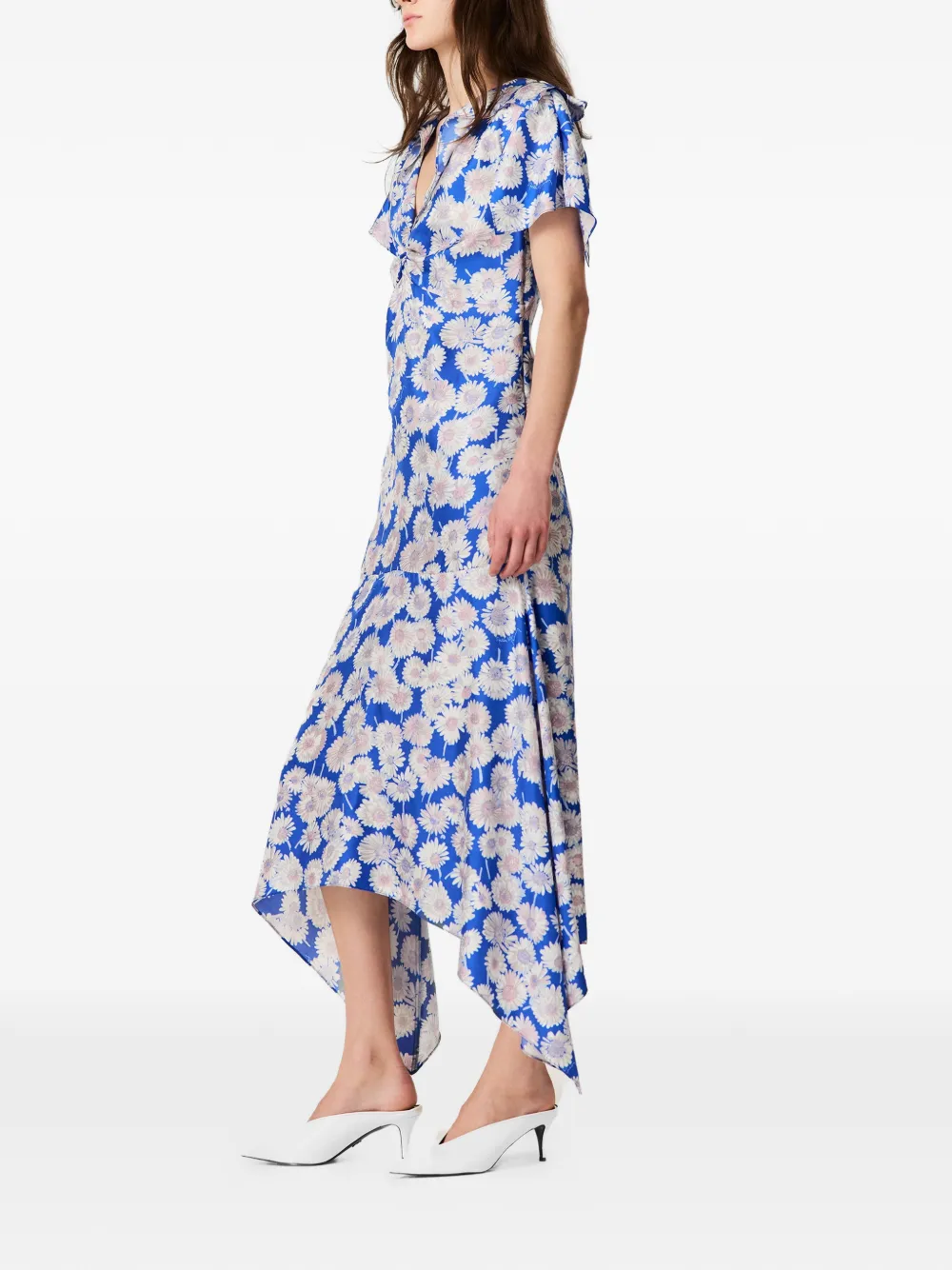 Stella McCartney Midi-jurk met kapmouwen en print Blauw