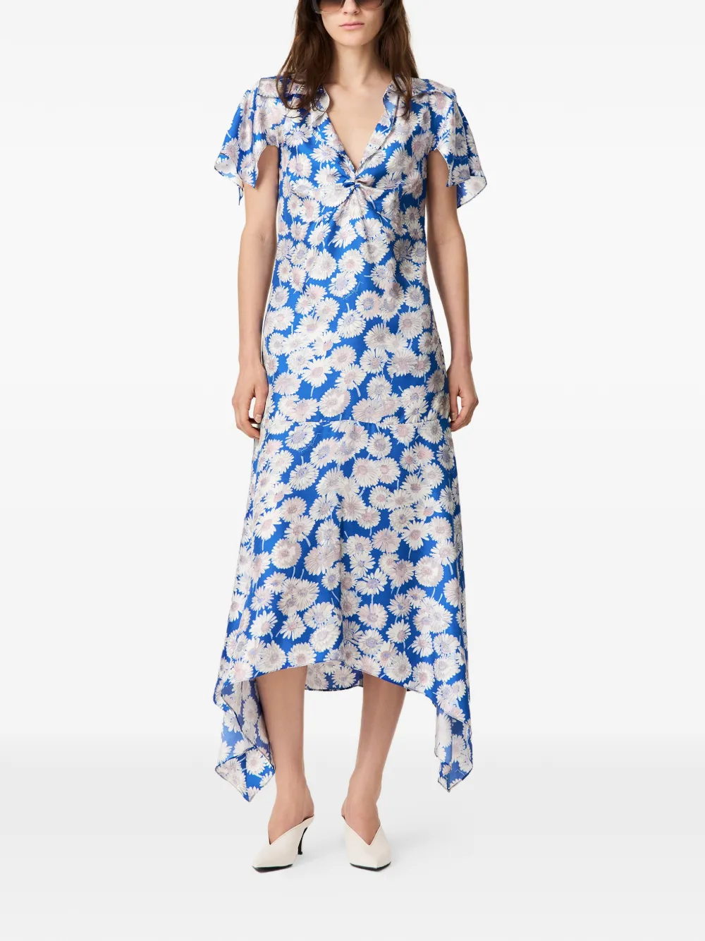 Stella McCartney Midi-jurk met kapmouwen en print Blauw