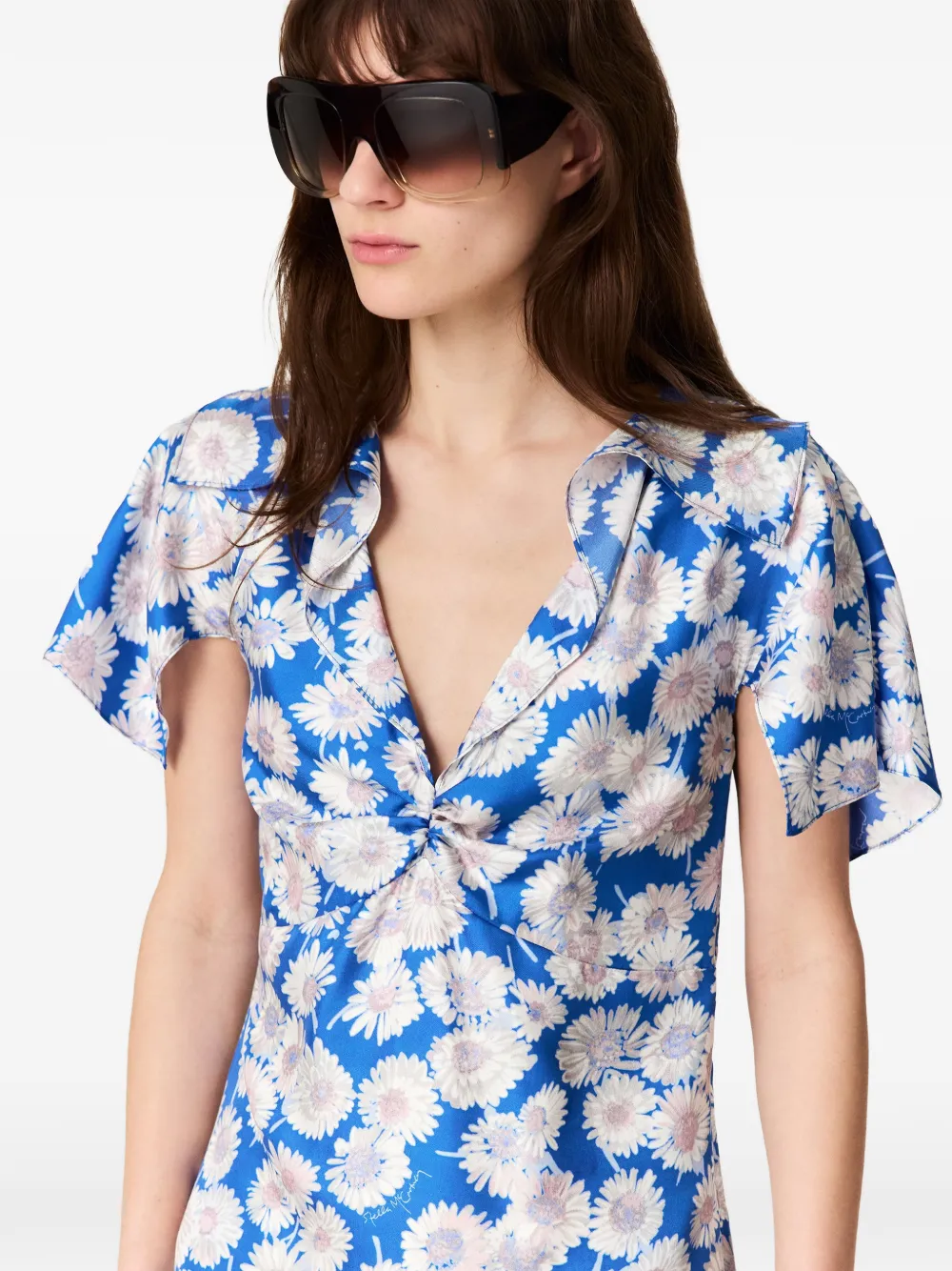 Stella McCartney Midi-jurk met kapmouwen en print Blauw