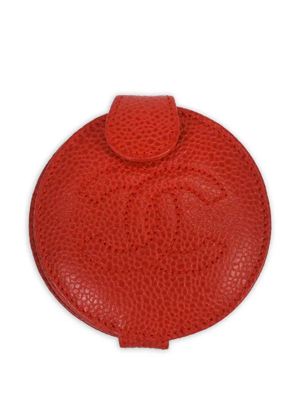 Chanel Pre-owned 1990-2000 Cc-motif Caviar Leather Compact Mirror in Red