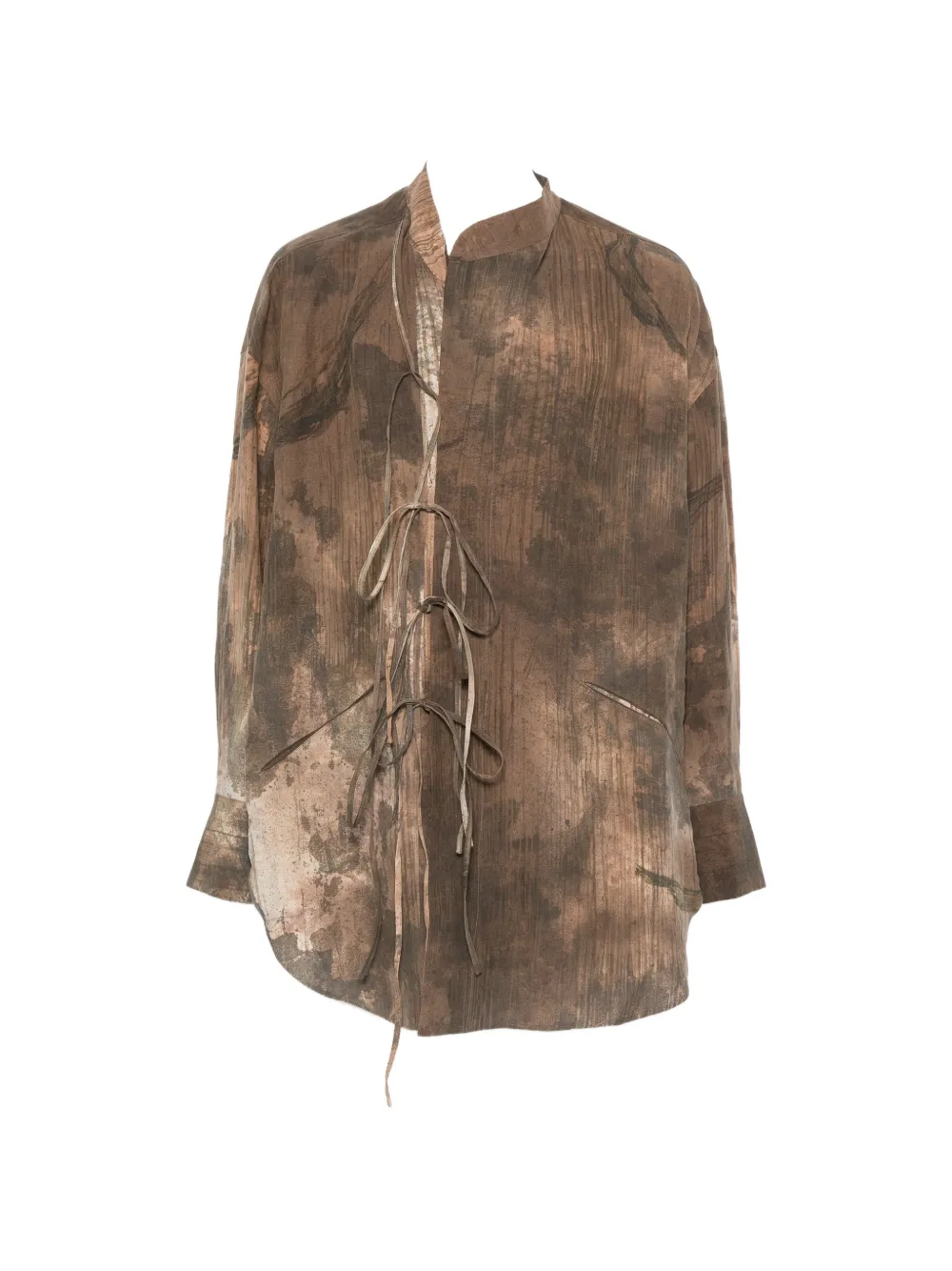 Ziggy Chen abstract-print tie-fastening jacket - Marrone