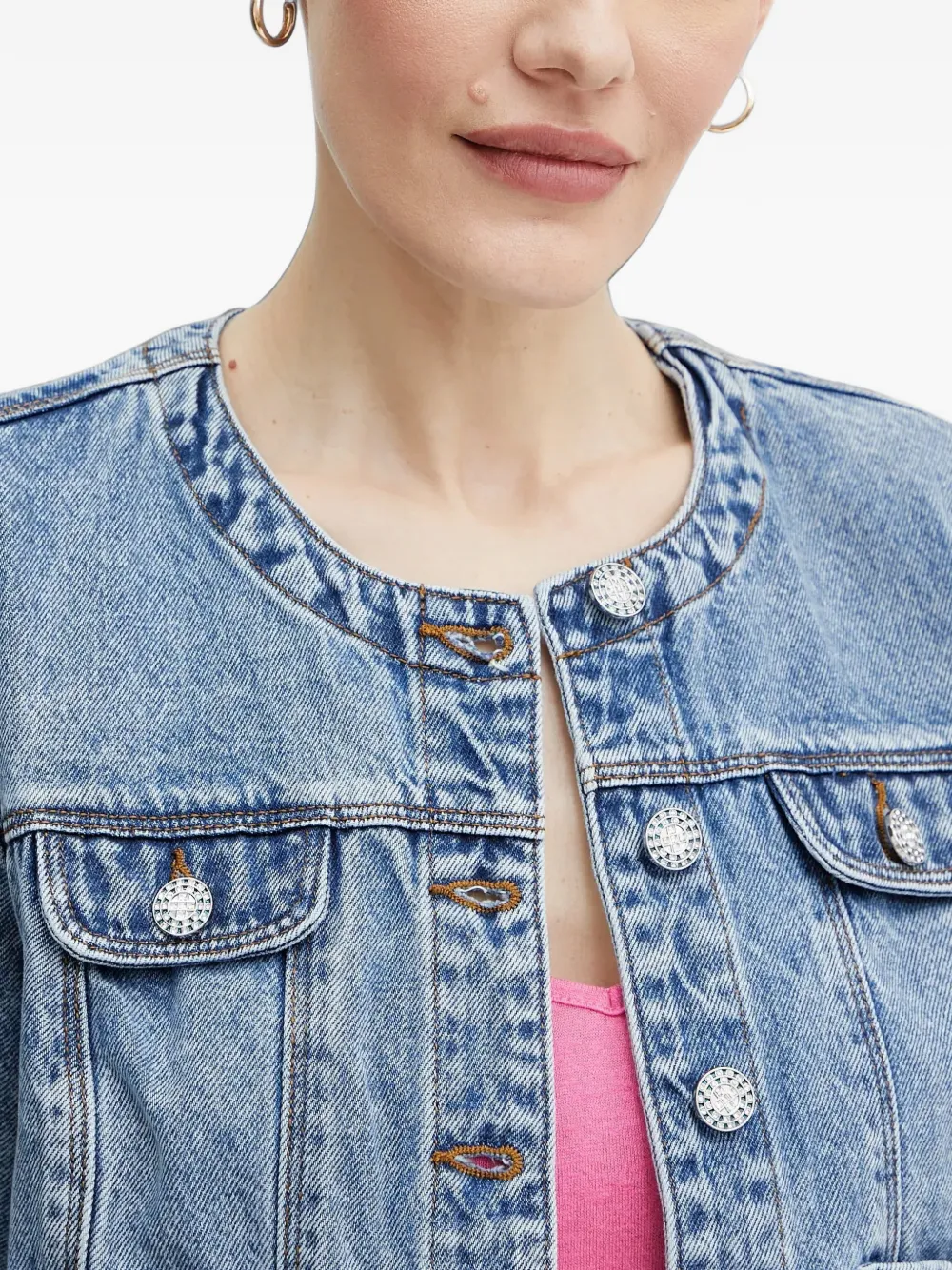 Morgan Vcharme kraagloos cropped denim jack Blauw