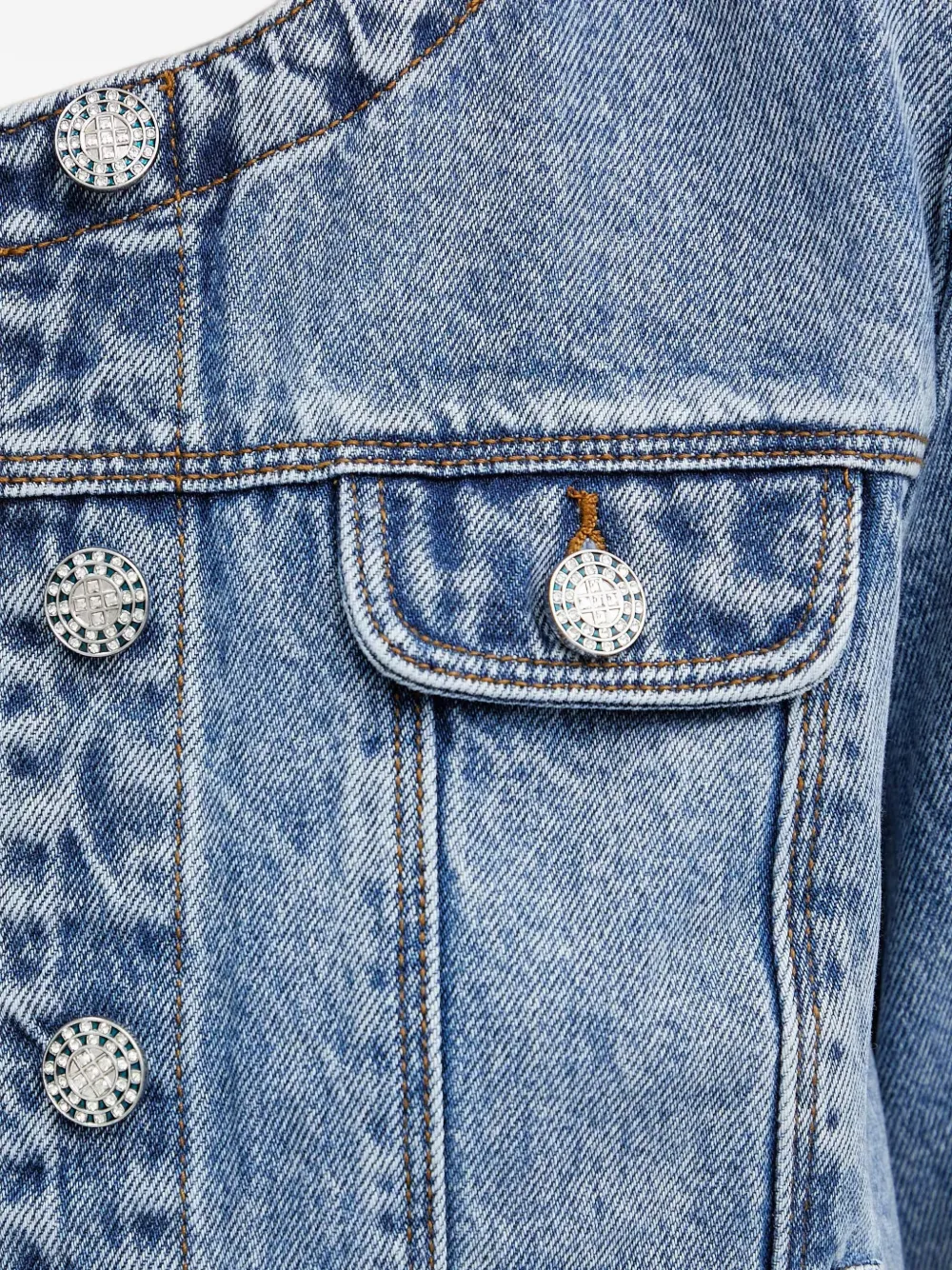 Morgan Vcharme kraagloos cropped denim jack Blauw