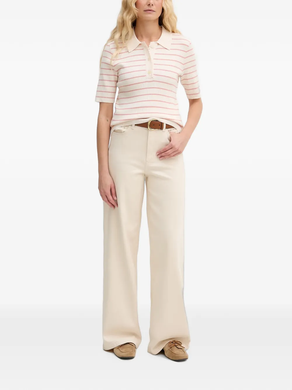 Mos Mosh MMCaliz gestreept geribbeld poloshirt Beige