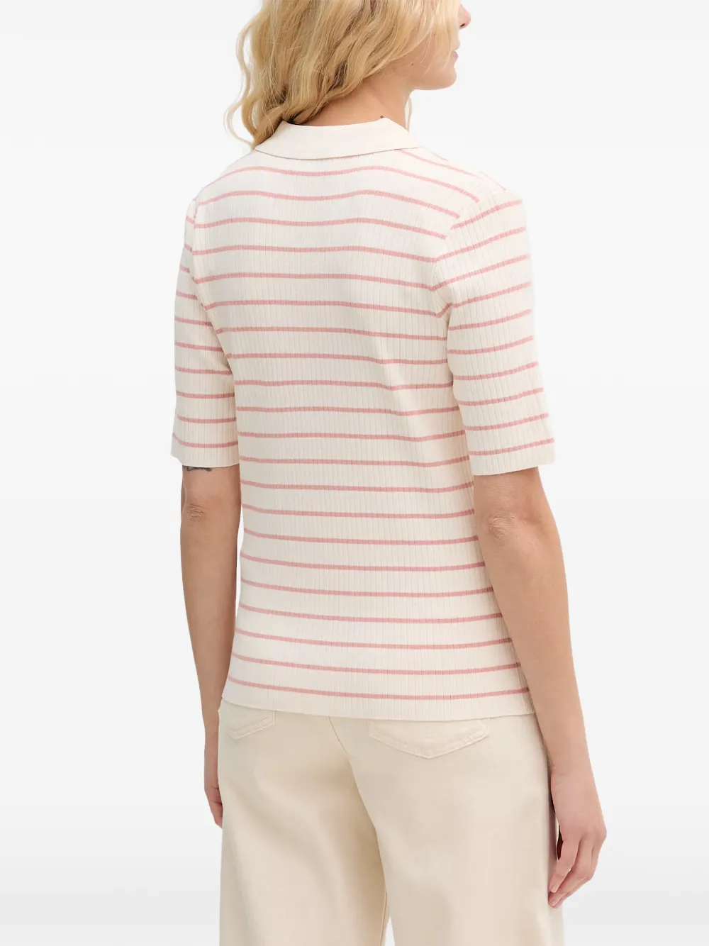 Mos Mosh MMCaliz gestreept geribbeld poloshirt Beige