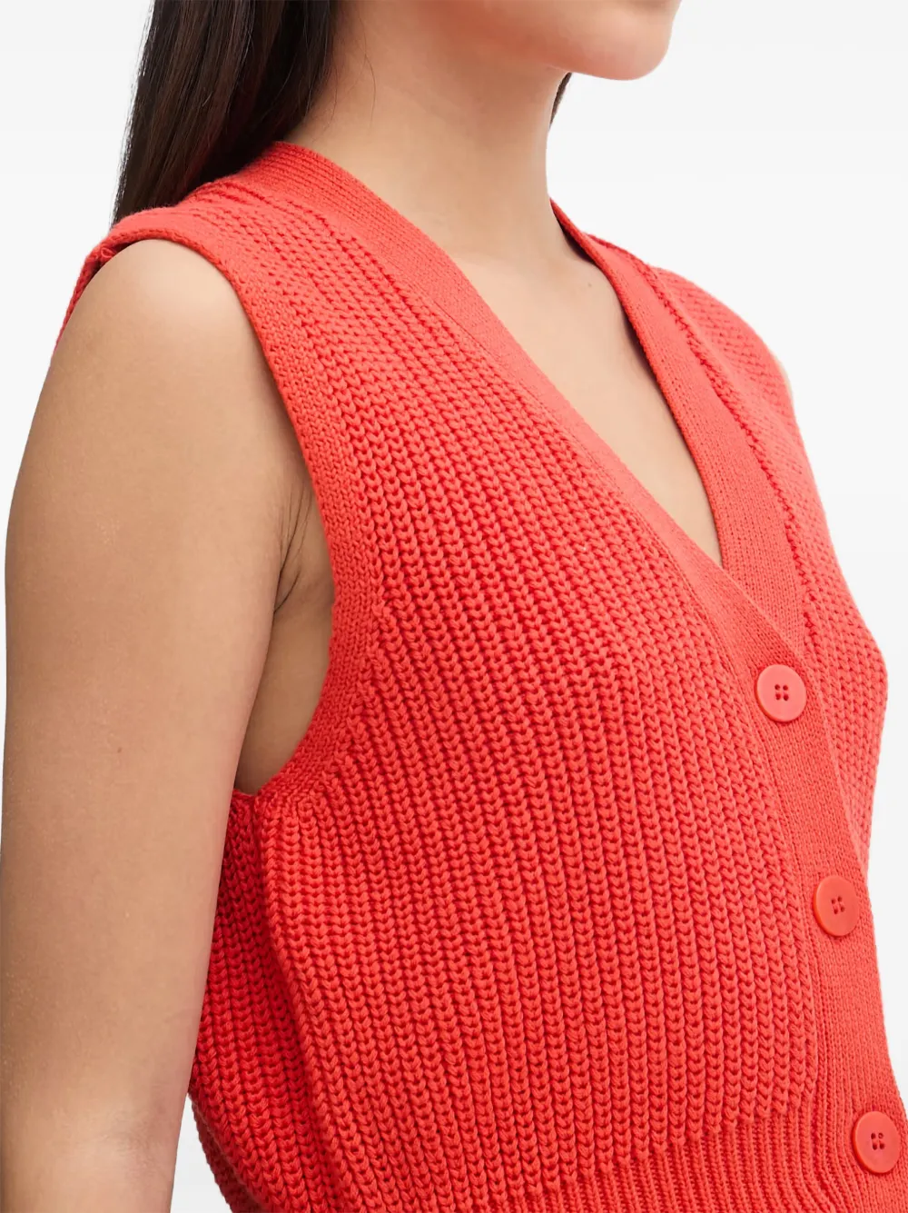 Mos Mosh Herbi ribbed-knit peplum cardigan Oranje