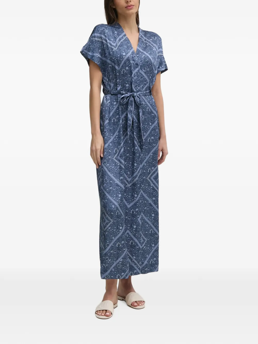 Mos Mosh Lisha Boarda Floral-print Belted Maxi Dress In Blue