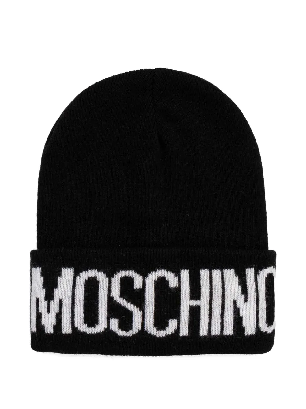 Moschino logo-intarsia turn-up beanie hat - Schwarz