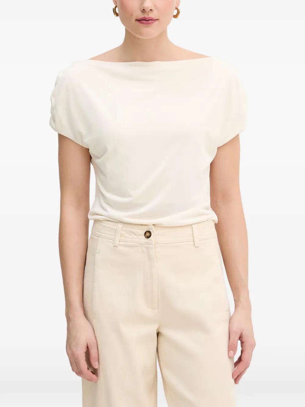 Mos Mosh gathered-sleeve boat-neck T-shirt