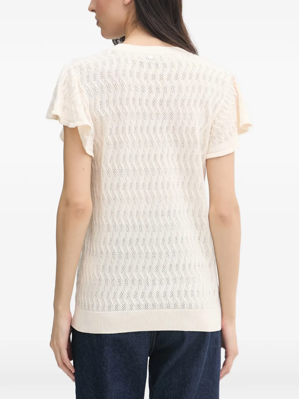 Mos Mosh Pointelle gebreide top met ruches en MMGanna-patroon Beige